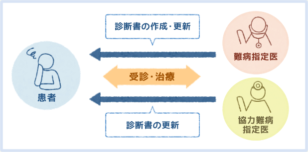イラスト：医療費助成 更新申請の流れ